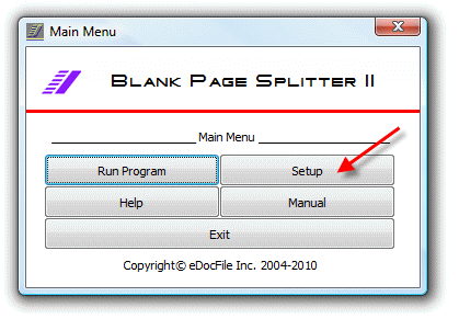 Setup Blank Page Splitter